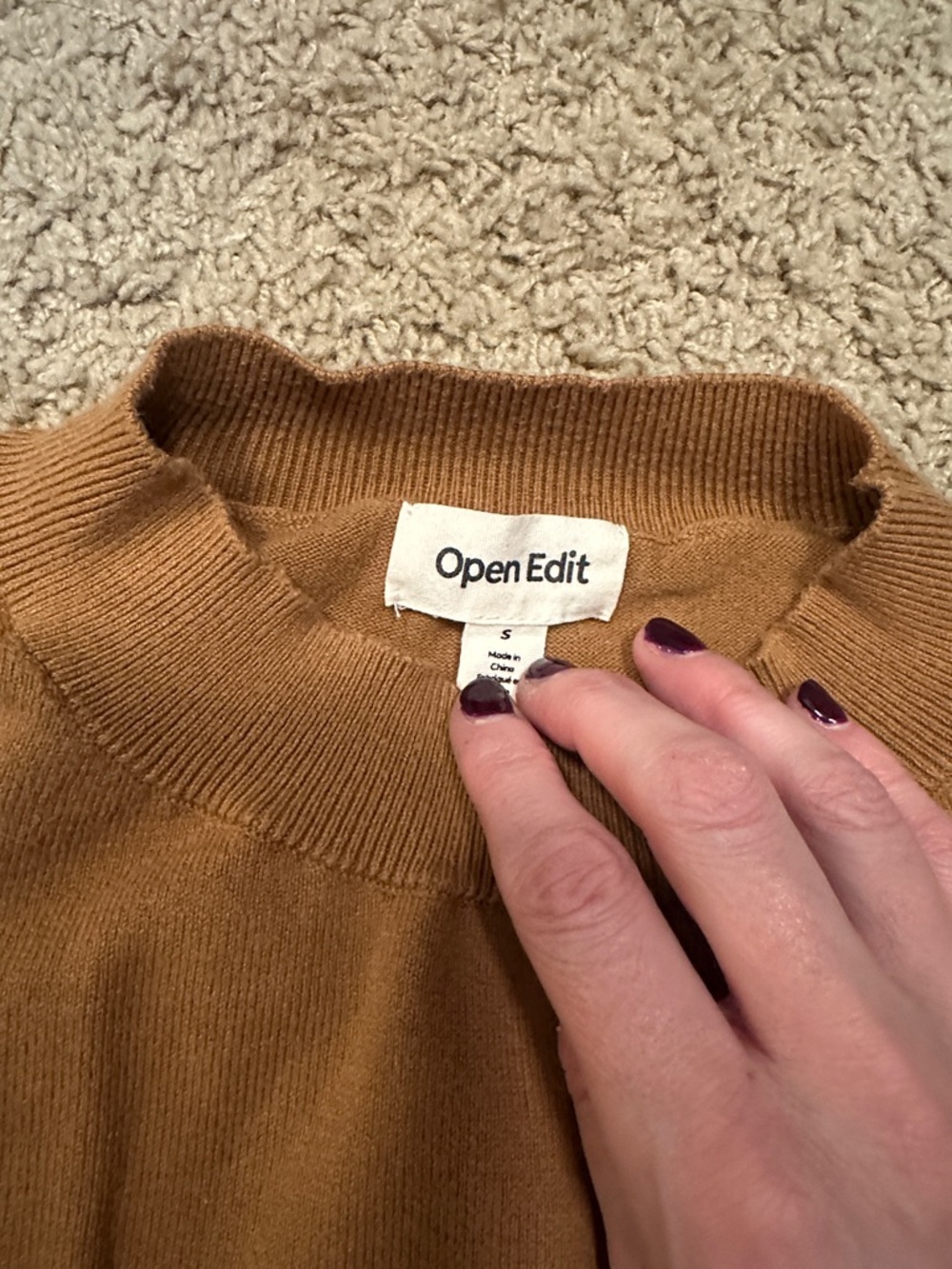 Open Edit Camel-Tone Ribbed Crewneck Sweater - Picture 2 of 5